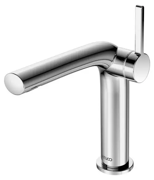 Chromierter Wasserhahn mit einem geraden Auslauf und einem Hebel von Keuco. Die Bauform ist schlicht und modern, geeignet für verschiedene Einrichtungsstile.